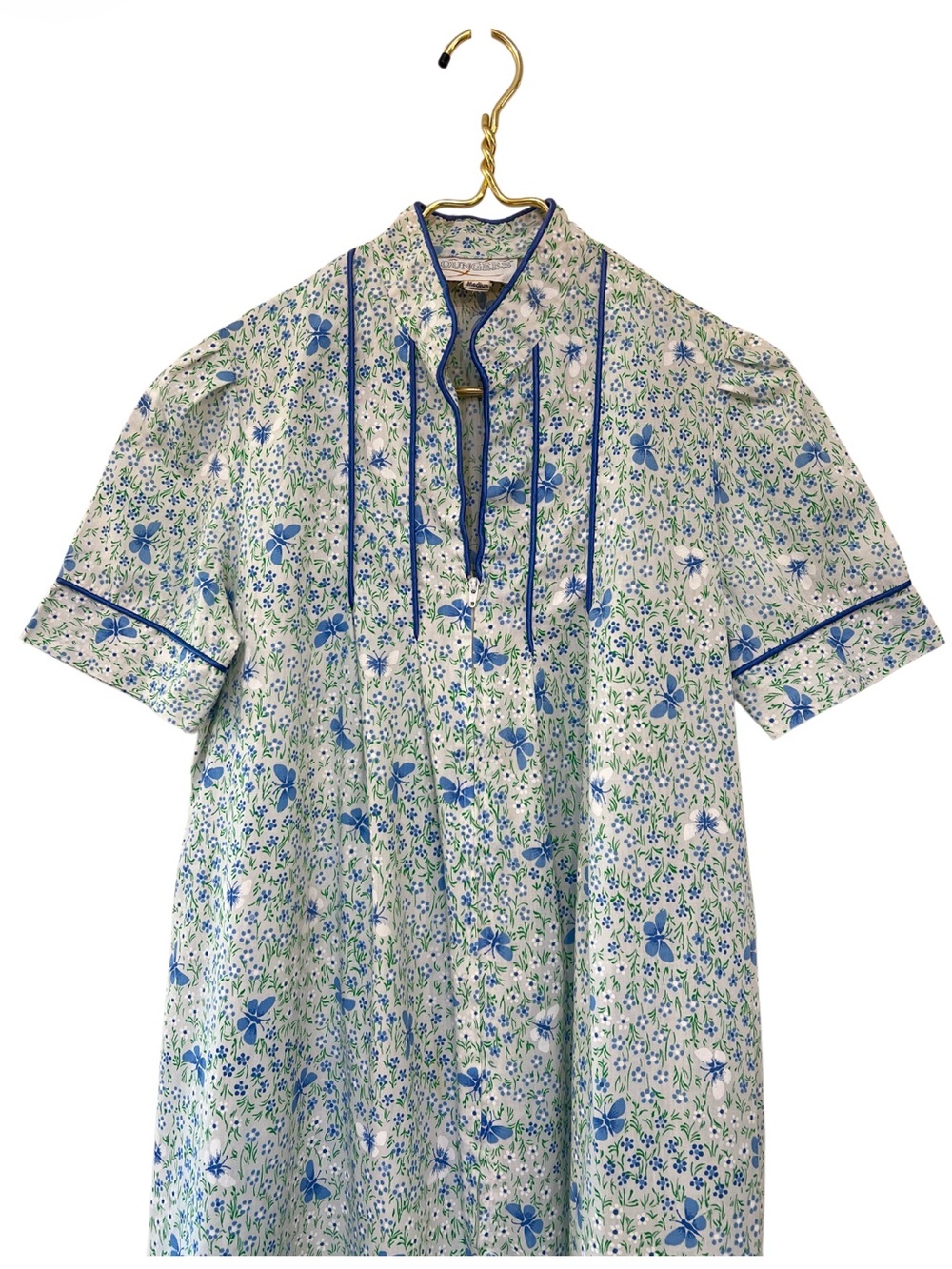 Vintage Loungees Floral Butterfly Zip Front Housecoat Hostess Lounge Maxi Dress - Picture 2 of 9